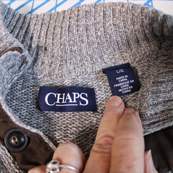 CHAPS Brown Cotton 1/4 Button Sweater, Large - Picture 3 of 8